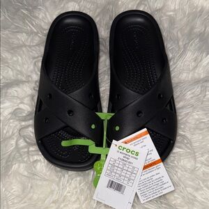 CROCS Women’s Cross Strap Black Slide Sandals